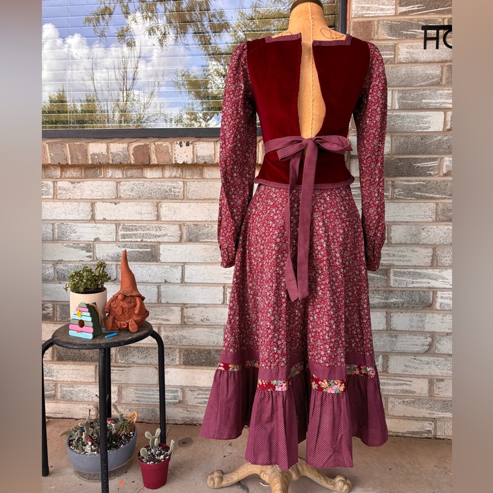 Gunne Sax burgundy maroon velvet bodice midi dress size 7 - Picture 4 of 9